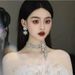 Super Shiny Full Diamond High-End Necklace For Women, Adjustable Flower Tassel Luxurious Choker With Bowknot Ribbon Neck_ipsvogv.com