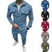 Men's clothing button suede casual jacket pants 2-piece set_ipsvogv.com