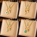 Fashion niche vintage double stainless steel gold plated chain blue turquoise block snake pendant life tree necklace_ipsvogv.com