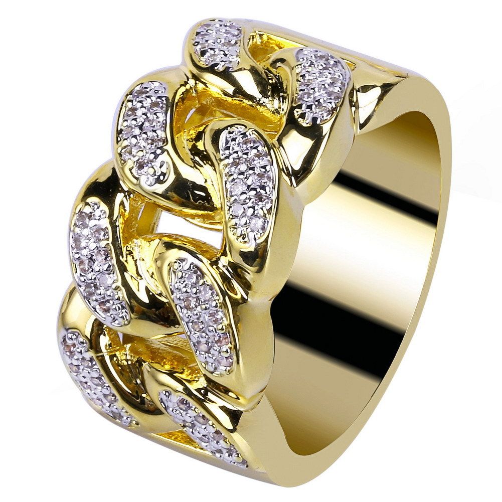 Men And Women's Jewelry Hip Hop Gold Plated Cubic Zirconia Geometric Chain Ring For Trendy Fashion Hip Hop Trendy Ring Jewelry_ipsvogv.com