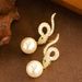 Year Of The Zodiac, Spirit Snake, Diamond Studded Pearl Earrings, Female High-end Feeling, Year's New Style Plated Gold_ipsvogv.com