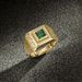 Sanjie 2024 New Gold-plated Simple And Fashionable Square Diamond Green Zircon Men's Striped Ring_ipsvogv.com