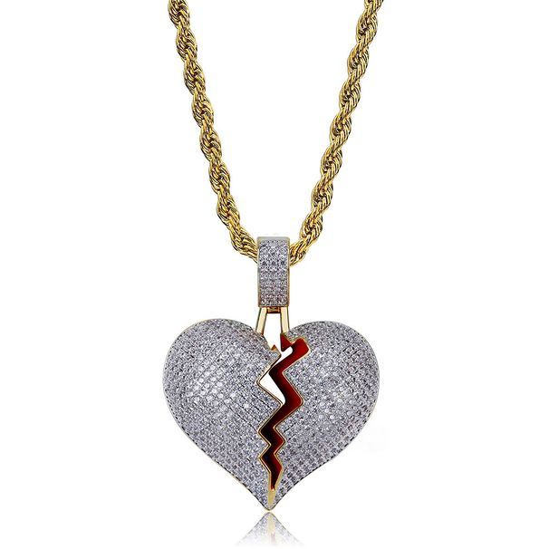 Men's Jewelry Personality Hot Style Broken Heart Shape Broken Heart Male And Female Couple Pendant Full Zircon Hip Hop Necklace_ipsvogv.com