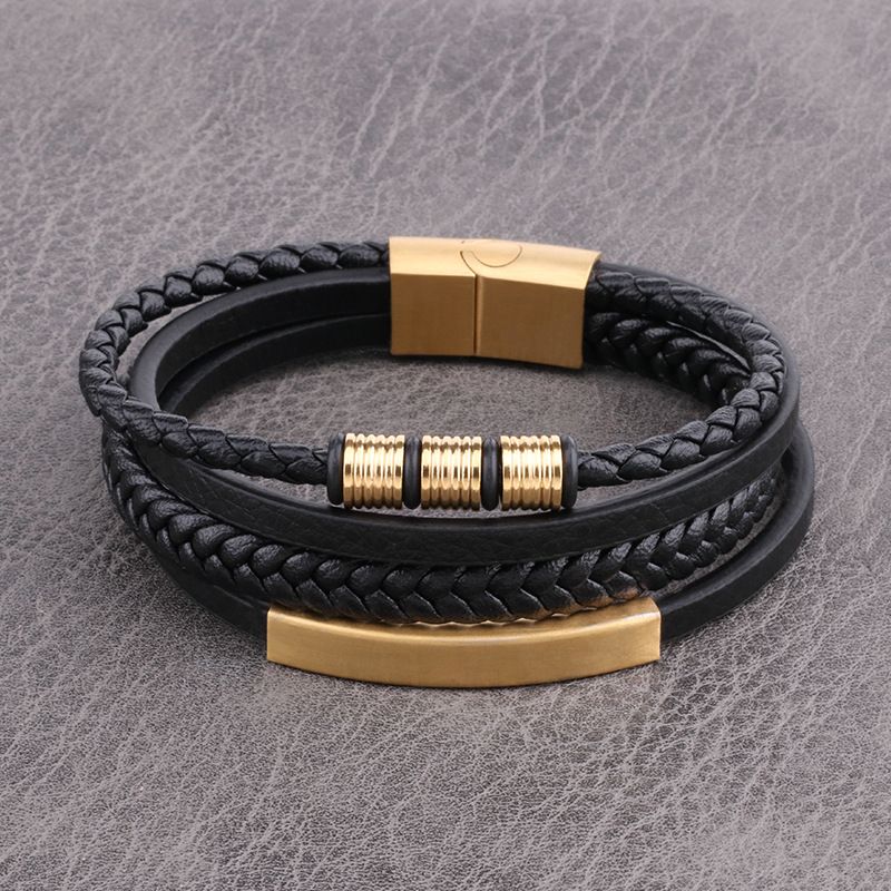 Bracelet 1PC Explosion Stainless Steel Leather Cord Bracelet Men's Multi-Layer Simple Braided Leather_ipsvogv.com