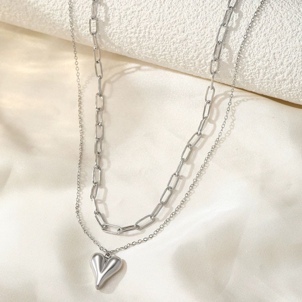 INS Stle Luxur Double-laer Chain Heart-shaped Pendant For Women's Fashion, Genuine Gold Plated Stainless Steel_ipsvogv.com