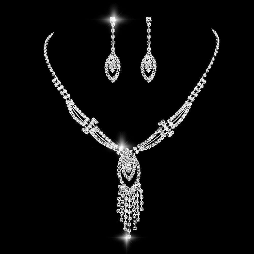 Rhinestone Jewelry Set - 3-Piece Necklace, Earrings & Bracelet, Elegant Claw Chain Design For Women_ipsvogv.com