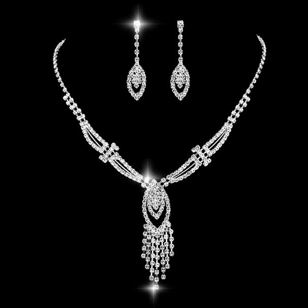 Rhinestone Jewelry Set - 3-Piece Necklace, Earrings & Bracelet, Elegant Claw Chain Design For Women_ipsvogv.com