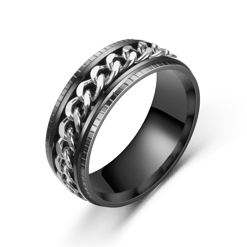 fashion men's rings stainless steel embossed chain rotating rings Japanese and Korean fashion bottle opener rings_ipsvogv.com