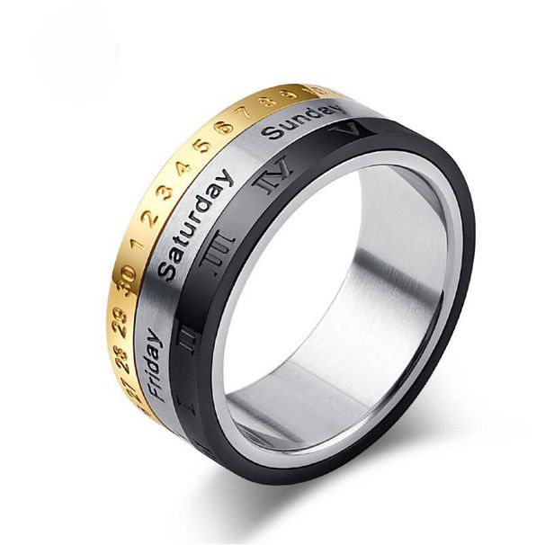 Titanium steel calendar ring Roman numeral time ring men's jewelry_ipsvogv.com