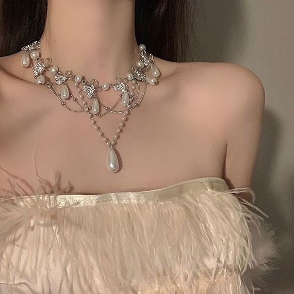 Beauty Pearl Hollow Butterfly Zircon Necklace Tassel Necklace, Light Luxury Niche Design, High-end Clavicle Chain_ipsvogv.com