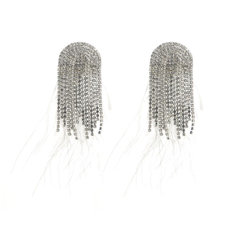 Fashionable Feather For Women, Baroque Style Diamond Studded Claw Chain, High-end Party Dance Earrings_ipsvogv.com