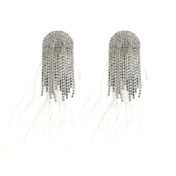 Fashionable Feather For Women, Baroque Style Diamond Studded Claw Chain, High-end Party Dance Earrings_ipsvogv.com