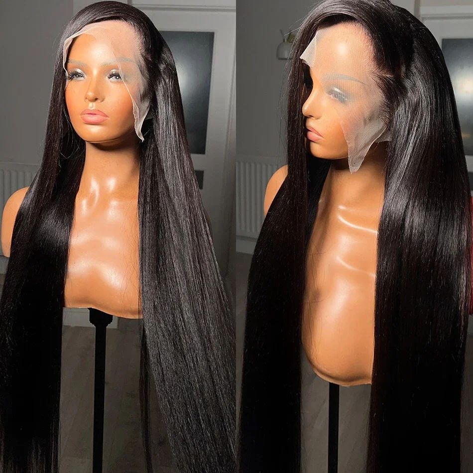 hot selling 30 40 Inch Straight Front 13x4 Glueless Pre Plucked Transparent Lace Frontal Wigs For Women Brazilian Human Hair_ipsvogv.com