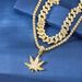 Ins hip hop maple leaf pendant all match personality diamond necklace set trendy cool niche hip hop style_ipsvogv.com
