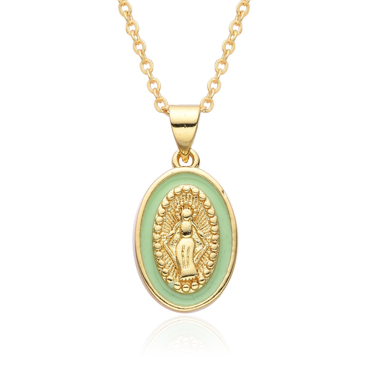 Religious Oval Oil Drop Pendant Pendant Female Jewelry Catholic Jesus Virgin Mary Necklace_ipsvogv.com