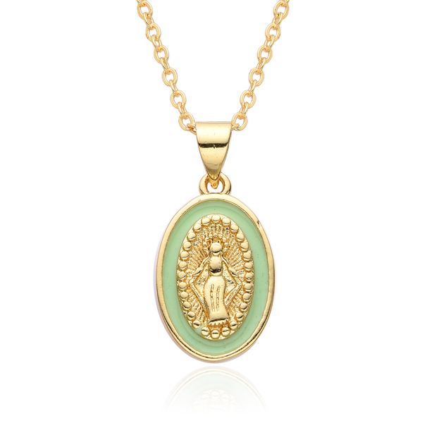 Religious Oval Oil Drop Pendant Pendant Female Jewelry Catholic Jesus Virgin Mary Necklace_ipsvogv.com