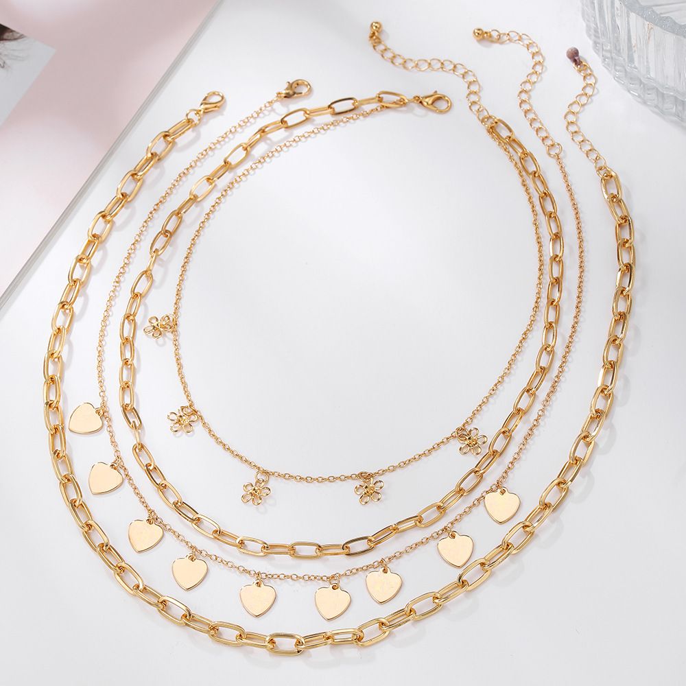 Multi Layer Necklace Female Flower Love Pendant NK Chain Necklace Niche Design Advanced Clavicle Chain_ipsvogv.com