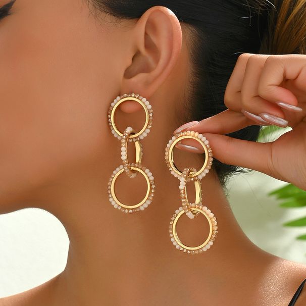 Fashionable OL women's inlaid crystal with personalized geometric circular chain design and high-end earrings_ipsvogv.com
