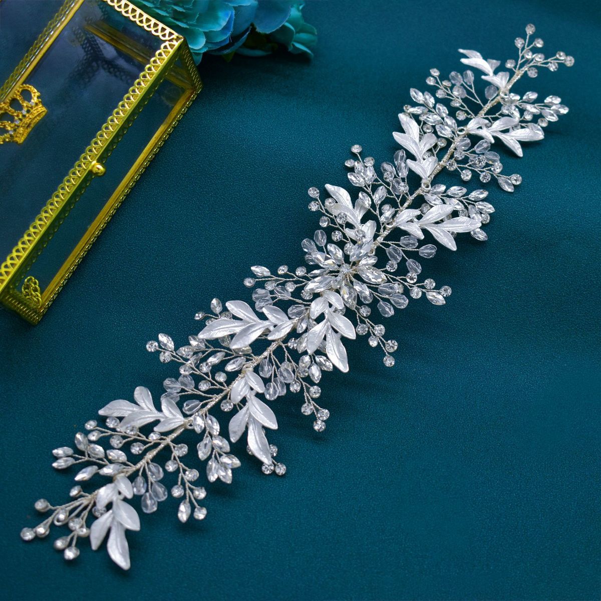 Bridal Headdress Hand Inlaid Rhinestone Leaf Shape Headband Floral Crystal Headband_ipsvogv.com
