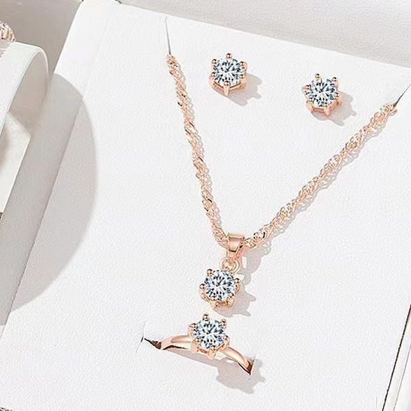 Simple round zircon pendant earrings ring set three piece versatile necklace for women_ipsvogv.com