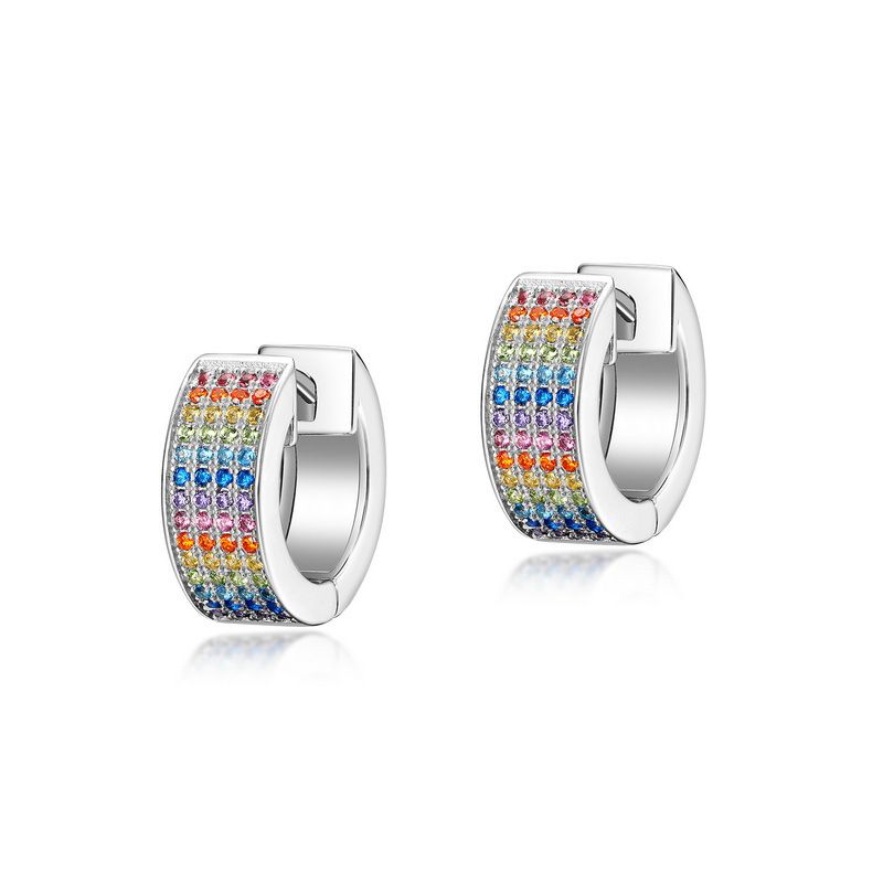 Circle Rainbow Earrings S925 Silver Inlaid With Four Rows Of Colored Diamonds Earrings For Men And Women Fashion Light Luxury Hip Hop_ipsvogv.com