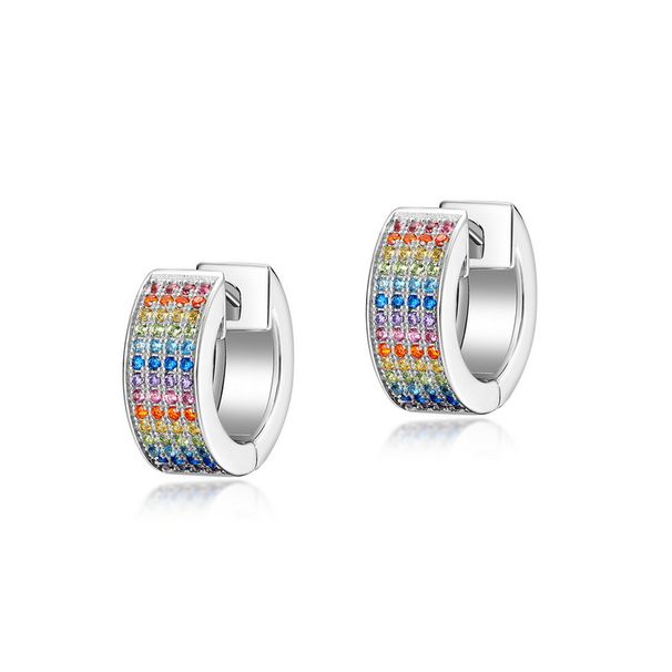 Circle Rainbow Earrings S925 Silver Inlaid With Four Rows Of Colored Diamonds Earrings For Men And Women Fashion Light Luxury Hip Hop_ipsvogv.com