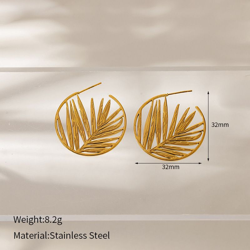 Women’s Jewelry Set Fashion Hot Selling Round Simple Ins Style Geometric Earrings Fashionable Personality Leaf Stainless Steel Earrings_ipsvogv.com