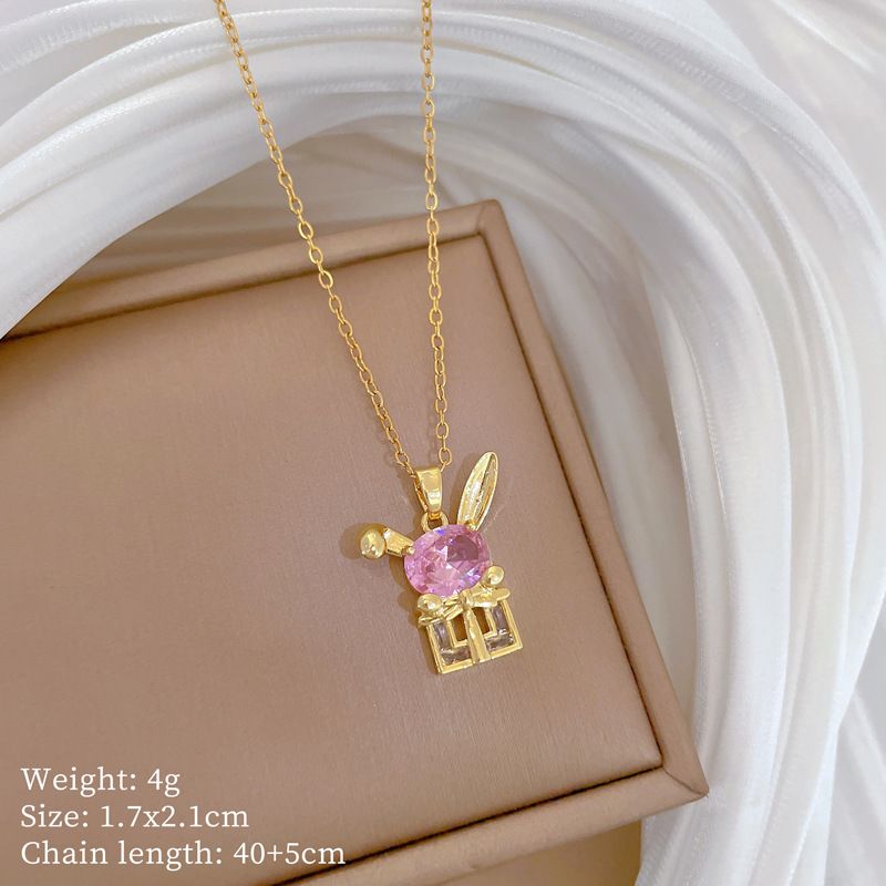 Bow 【 】 Rabbit Light Luxury Charm Gorgeous Full Diamond Necklace Women's Versatile Clavicle Chain Titanium Steel 【 】_ipsvogv.com