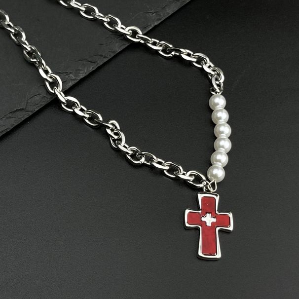 New Pearl Cross Necklace, Niche Fashion, Titanium Steel Pendant, Neck Chain, Collarbone Chain_ipsvogv.com