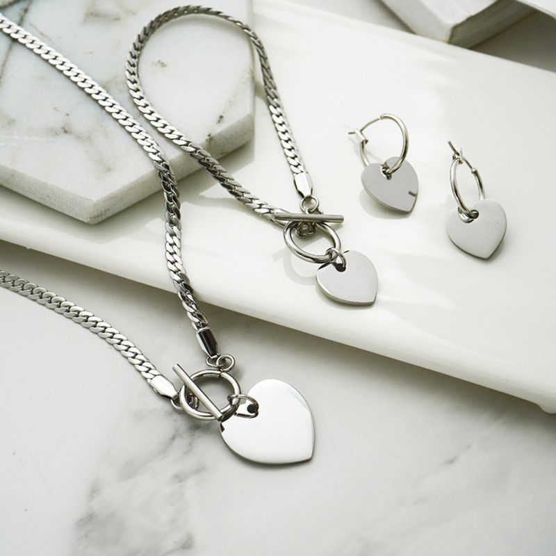 Heart shaped K real gold set of three pieces the beautiful necklace snake bone chain bracelet necklace earrings_ipsvogv.com