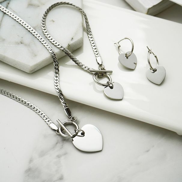 Heart shaped K real gold set of three pieces the beautiful necklace snake bone chain bracelet necklace earrings_ipsvogv.com