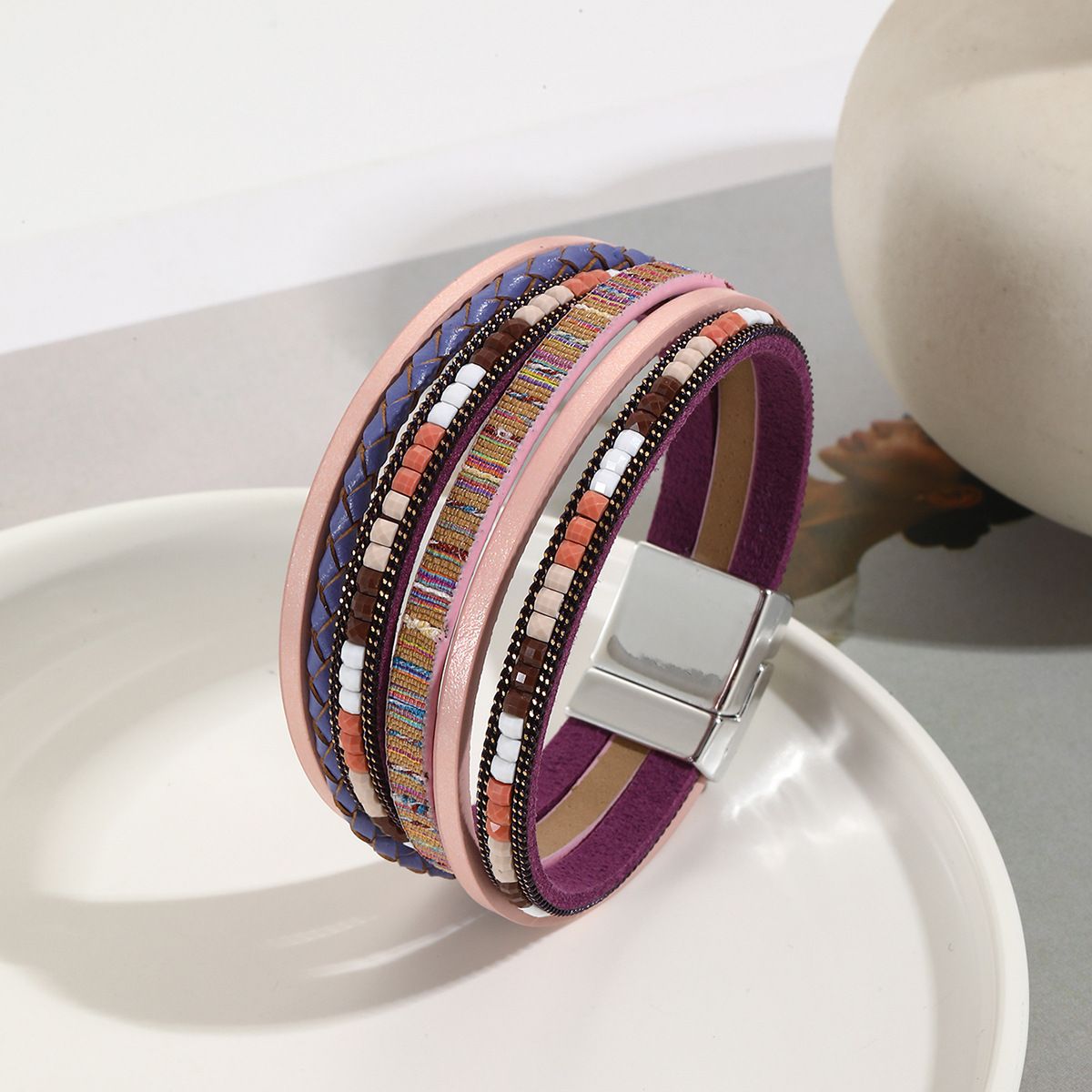 Bohemian Style Magnetic Buckle Leather Versatile Women's With Multi-layer Winding Bracelet_ipsvogv.com
