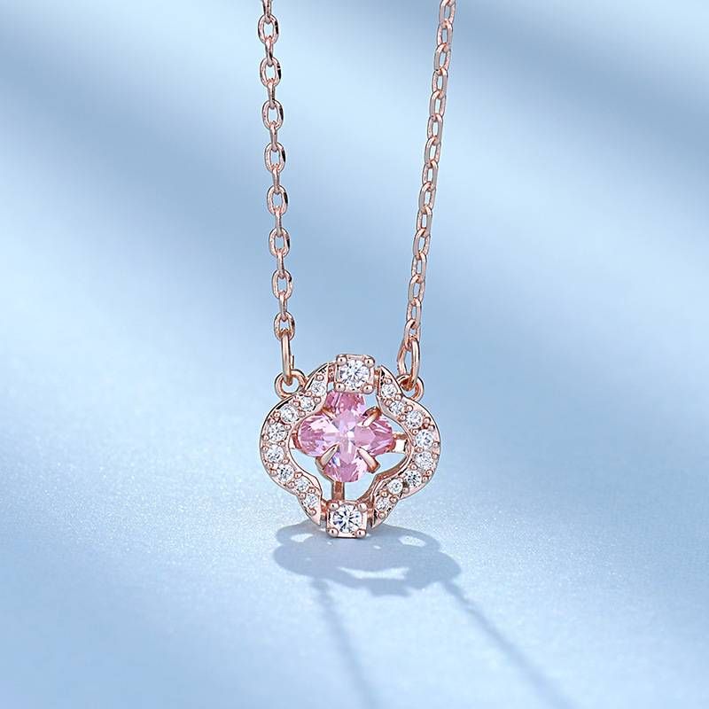 Four Leaf Clover Necklace Rose Gold Five Flower Bracelet Clover Set With Elements Style Crystals_ipsvogv.com
