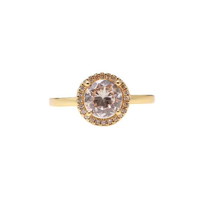 Women's Jewelry White Copper Plated Shine Shining Round Halo Ring Single Stone Ring Couple Light Luxury Gift Temperament_ipsvogv.com