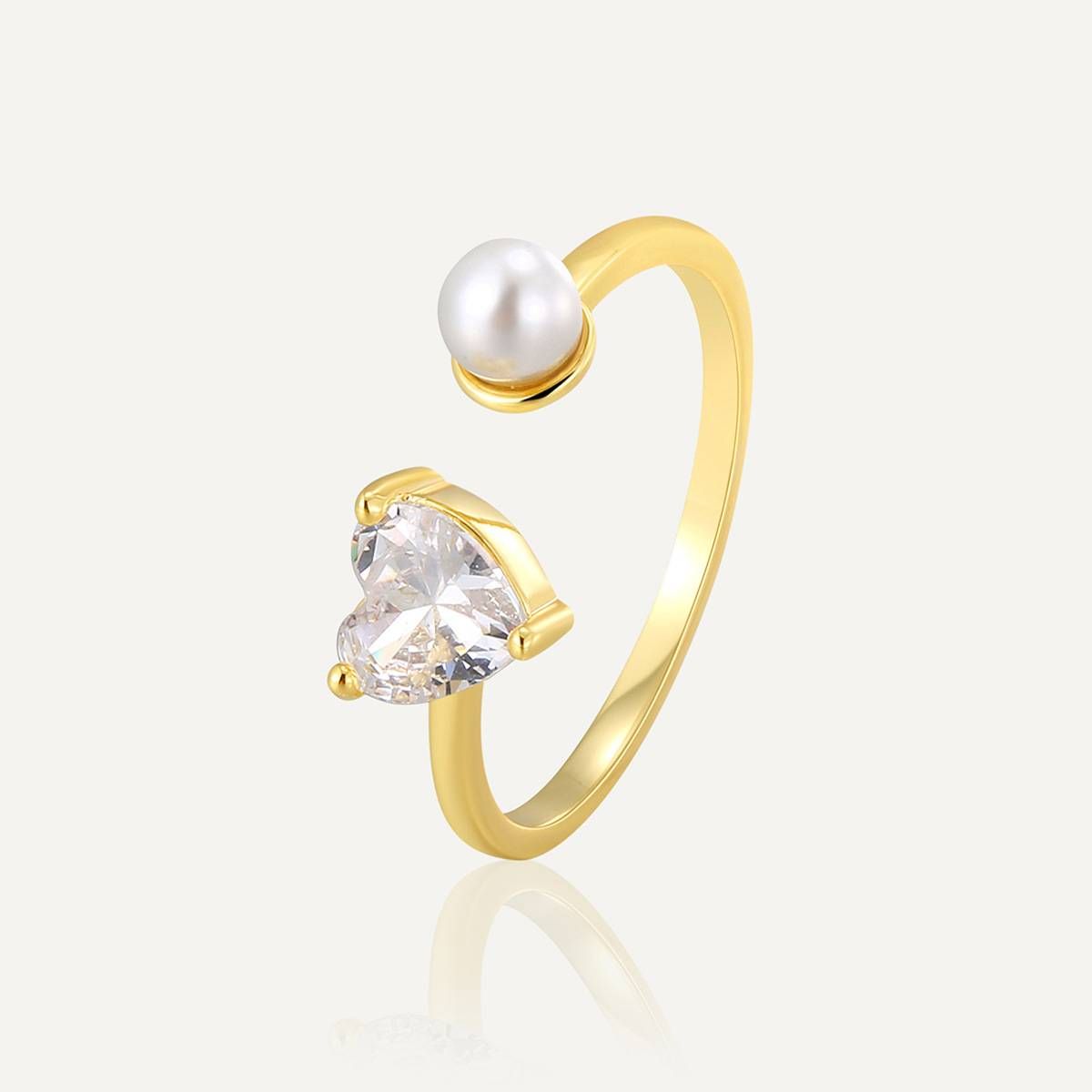 Light Luxury Fashion Design Ring Female Gold Plated Inlaid Love Zircon Pearl Open Ring_ipsvogv.com