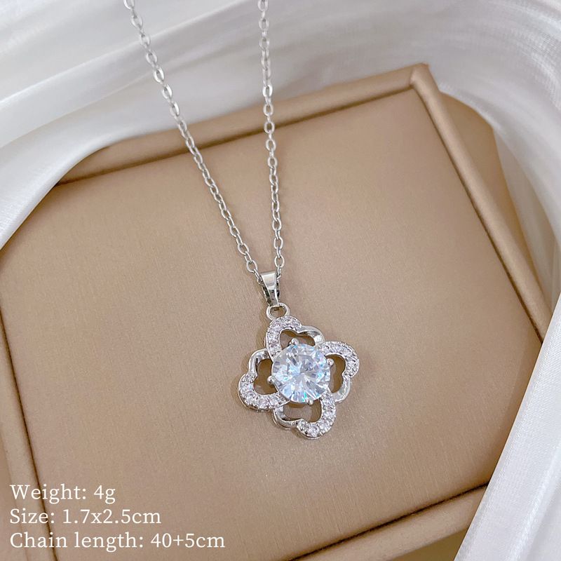 】 Four 【 Leaf Flower Light Luxury Charm Gorgeous Full Diamond Necklace Women's Versatile Clavicle Titanium Steel Chain 【 】_ipsvogv.com