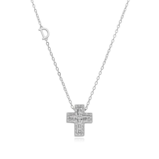 Popular Full Diamond D Shaped Cross Necklace For Women Copper Gold Plated Fashion Cross Rope Necklace Size_ipsvogv.com
