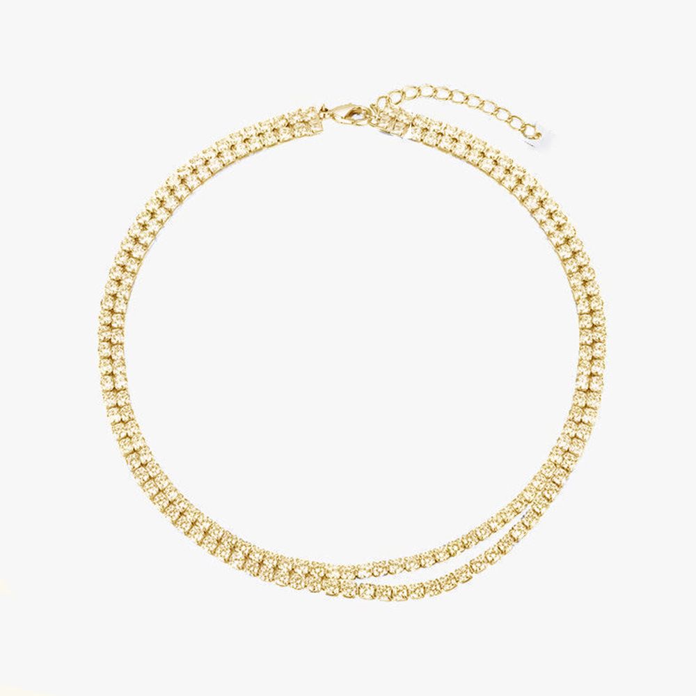 New Stylish Simple Rhinestone Necklace, High-end Personalized Open Double-row Neck Chain Accessories Women's Necklace_ipsvogv.com