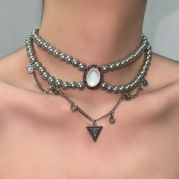 Silver Grey Ni Same Style Pearl Necklace For Women's Light Luxury And Small Crowd Long Fur Clothes, Collarbone_ipsvogv.com
