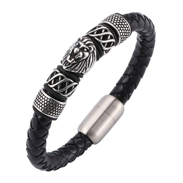 Hot Selling Woven Lion Head Leather Bracelet, Men's Cool And Personalized Style Accessory_ipsvogv.com