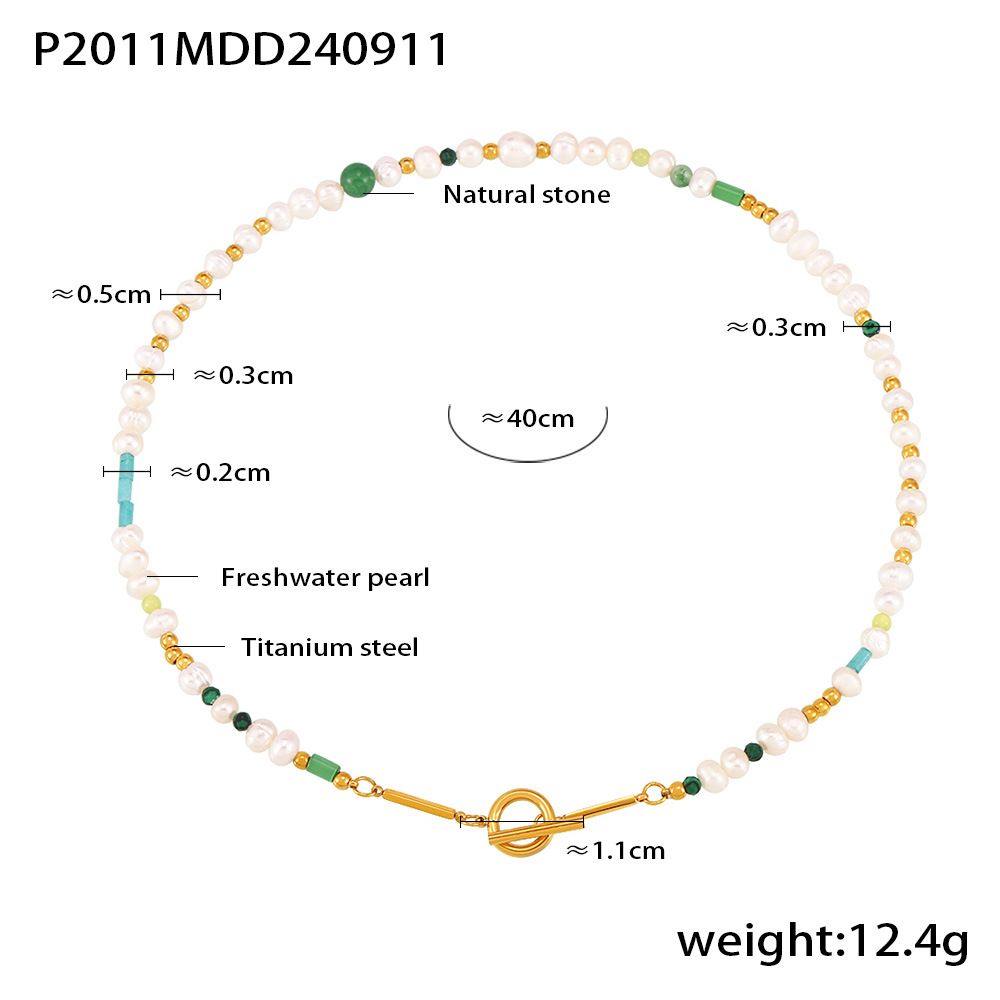 New Chinese Style OT Buckle Freshwater Pearl Collarbone Chain Women's White High-end Niche Natural Stone Necklace Light_ipsvogv.com