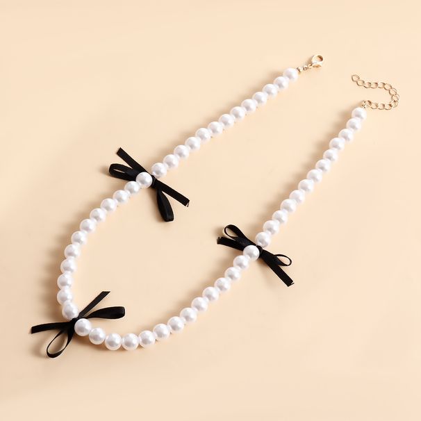 Jewelry Niche Light Luxury Pearl Sweet Cool Style Black Ribbon Bowknot Collarbone Chain Necklace For Women_ipsvogv.com