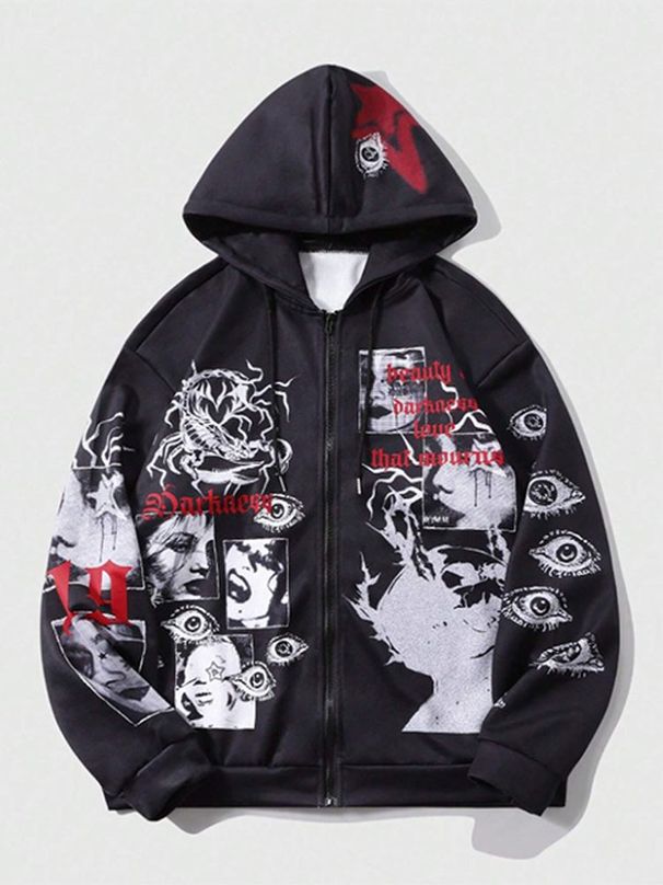 Men's Clothing zip up sweatshirt Y2K hoodie women's jacket men's streetwear retro street style_ipsvogv.com
