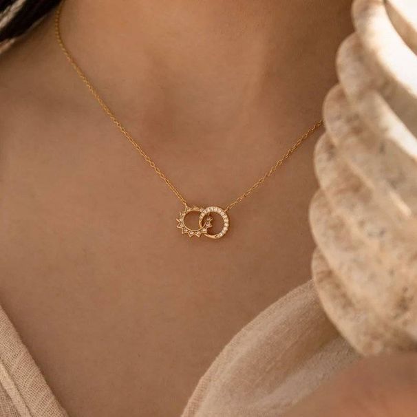 Light Luxury Sun And Moon Necklace Copper Inlaid Zircon Eternal Necklace Elegant O Shaped Chain Ladies Gift_ipsvogv.com
