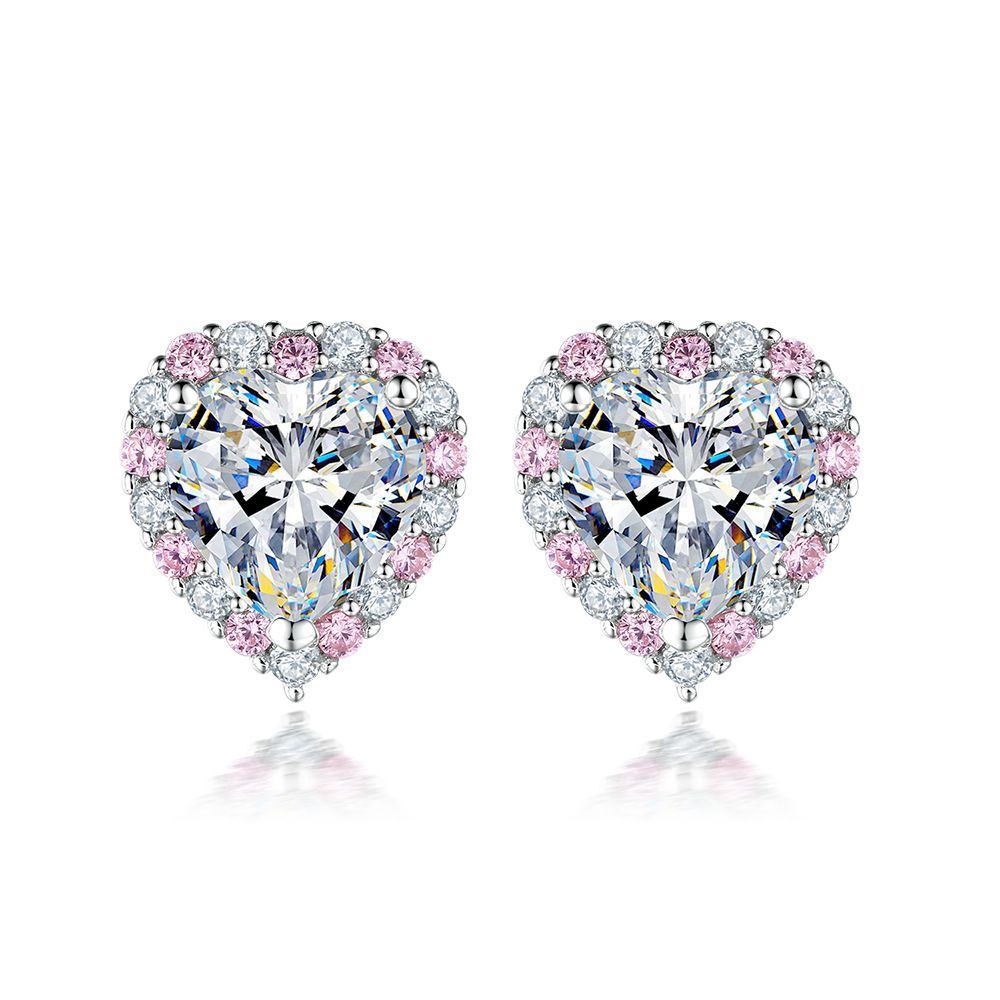 Women's Jewelry Set Love Jewelry Set 3 Piece Set 925 Sterling Silver Ring Pink Diamond Ring Heart Shaped Zircon Earrings Niche Necklace_ipsvogv.com