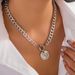 Hip Hop Ins Metal Disc Pendant Necklace, Female Niche Spring Buckle Single-layer Chain Collarbone Necklace_ipsvogv.com