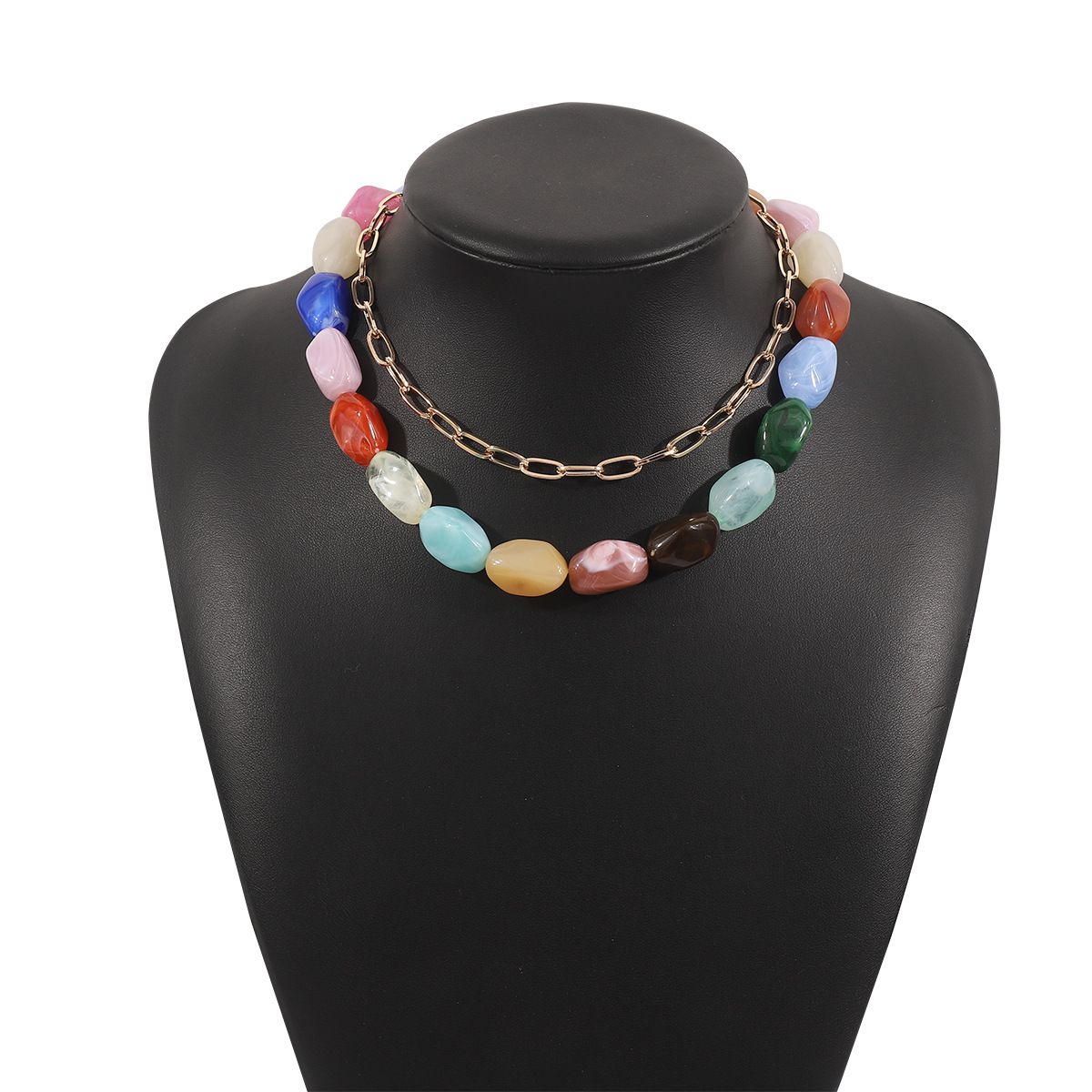 11834 Summer Dopamine Resin Bead Necklace Design Sense, niche color, handmade stacking choker_ipsvogv.com