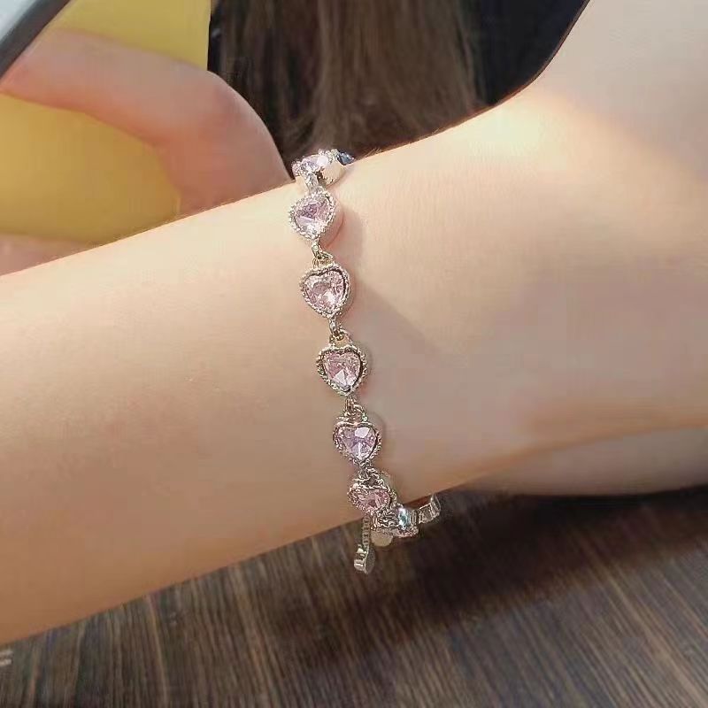 New Peach Heart Pink Diamond Love Bracelet For Women, Sweet, Light Luxury, High Grade, Adjustable Pulling, Cute Style_ipsvogv.com