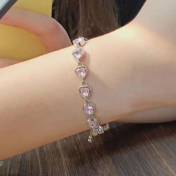 New Peach Heart Pink Diamond Love Bracelet For Women, Sweet, Light Luxury, High Grade, Adjustable Pulling, Cute Style_ipsvogv.com