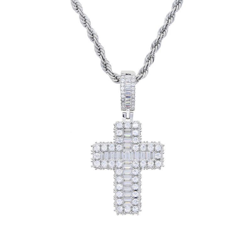 New Hip Hop Cross Pendant Inlaid With Zircon Gold And Sier Punk Style Necklace Jewelry For One Piece_ipsvogv.com